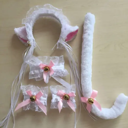 5 шт. кошачьи МЕХОВЫЕ УШКИ лисы + хвост браслеты аниме Neko костюм повязка для волос