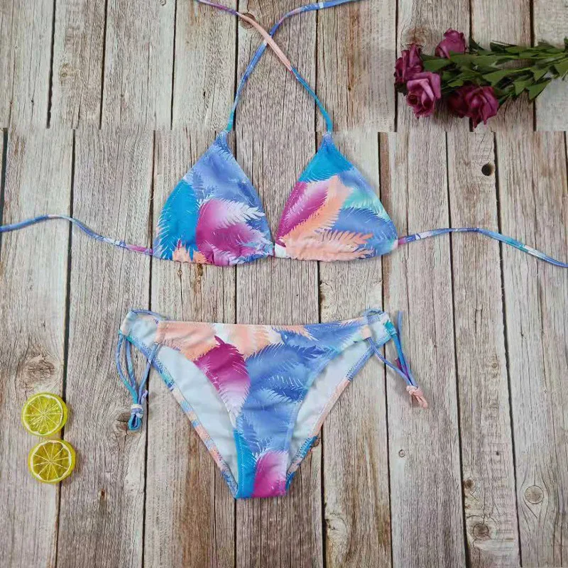AIUJXK 15 Color Fashion 2019 New Women Halter Side Bandage Print Biquini Bra Set Summer Sexy 2 Piece Swimsuit Lingerie Underwear | Женская
