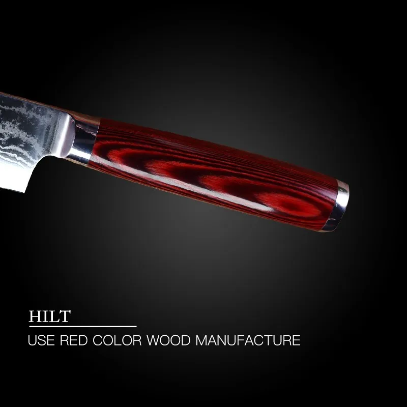 7 дюймов 67 слоев 9CR18Mov нож из дамасской стали Zebrawood красного цвета деревянной