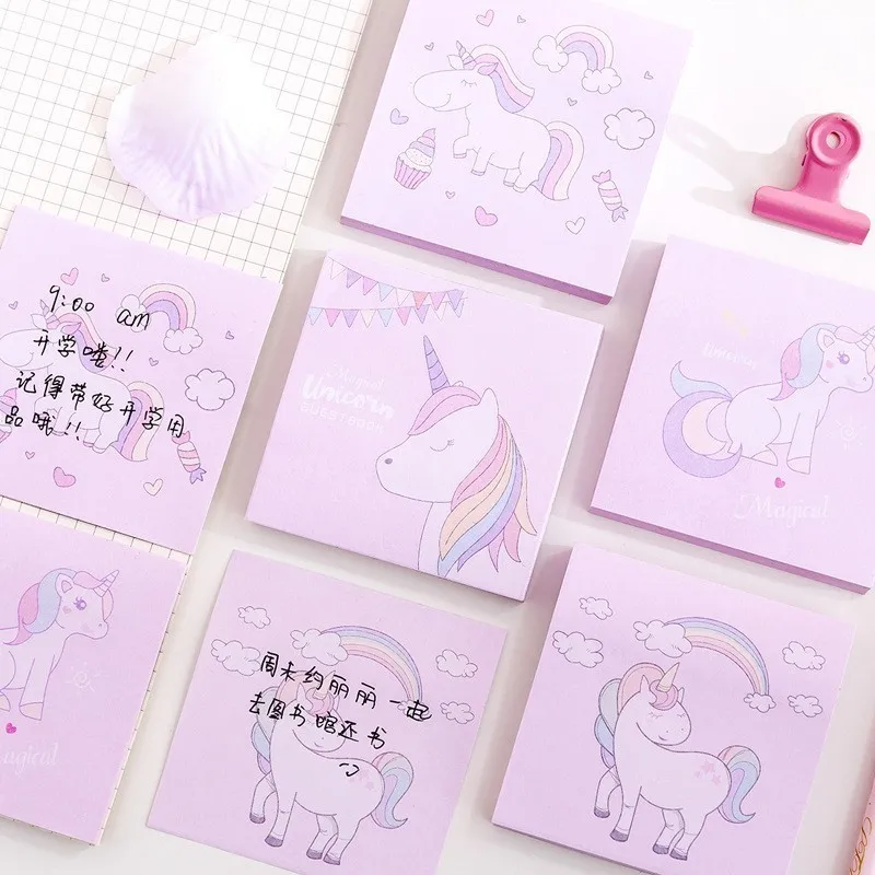 Милый розовый блокнот с единорогом Kawaii липкой записью Канцелярские Товары для