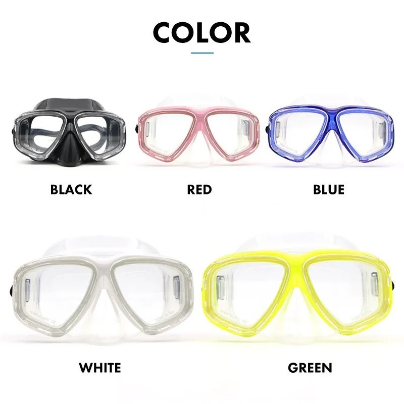 

Adult Black Silicone Diving Training Masks Pink White Yellow Blue Anti Fog HD Tempered Glass Snorkeling Swimming Mask