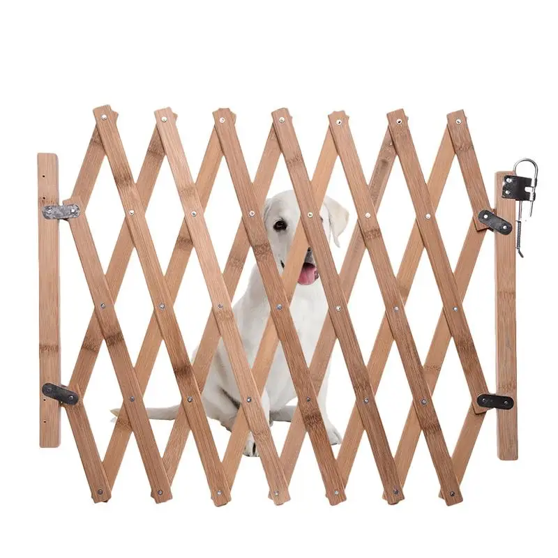 Folding Cat Pet Dog Barrier Wooden Bamboo Safety Gate Expanding Swing Puppy Fence Door Simple Stretchable Wooden Fence