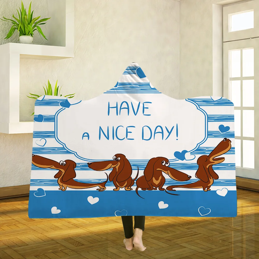 Hooded Blanket Lovely Puppy Gm0019 Throw In Cap Warm Wearable Fleece Blankets For Couch Travel | Дом и сад