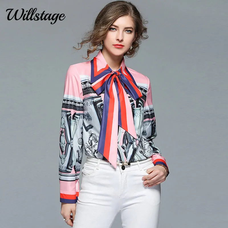 Женские Розовые рубашки Willstage женская элегантная официальная блузка с бантом