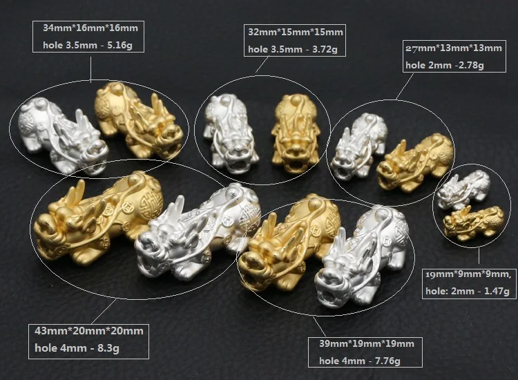 3D 100% 999 серебряные бусины Pixiu настоящие из чистого серебра Fengshui Lucky бусы с