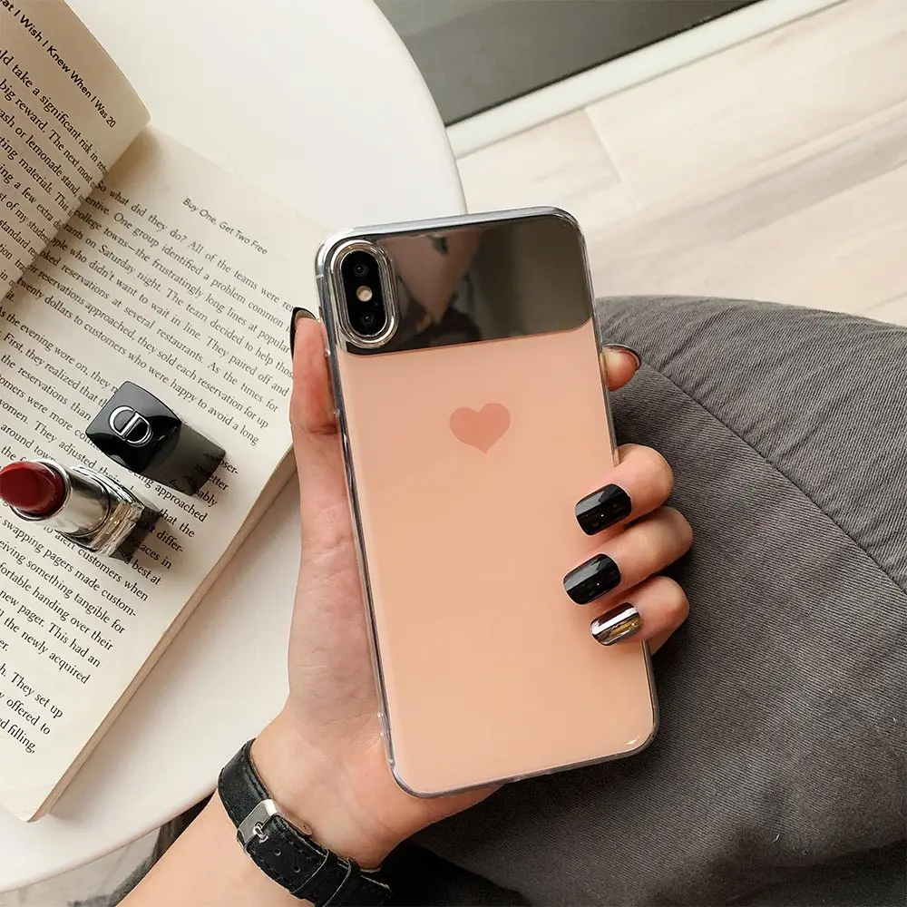 KISSCASE Mirror Love Heart Case For X XS Max XR iPhone 6 6S 7 8 Plus Candy Color Cases Soft TPU Cover Capa |