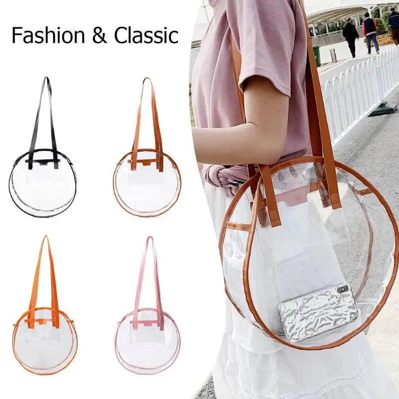Прозрачный пластиковые сумки для обувь девочек Дизайнерские летние пляжные Круглый прозрачный пакет большой для женщин сумка водонепроница
