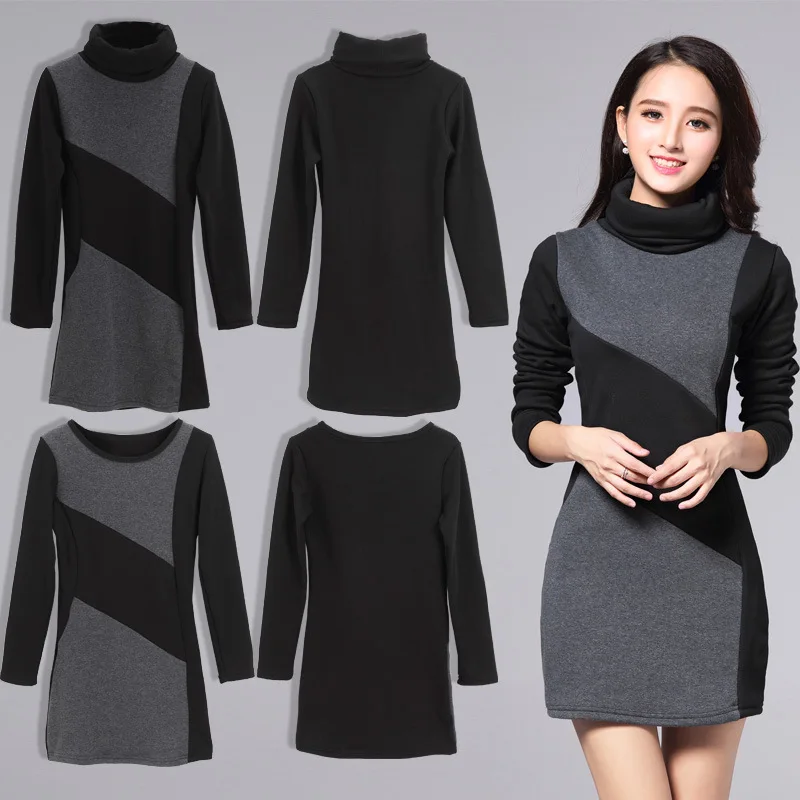 Thicken Winter Women Dress 2019 Velvet Bodycon Lady Tunics Striped Casual Female Vestidos Black Plus Size L~3XL Woman Top | Женская