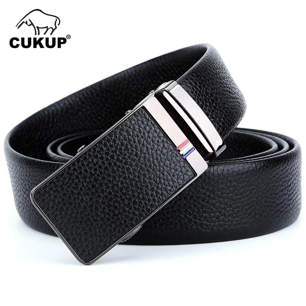 

CUKUP Men's New Design Great Quality Solid Cow Genuine Leather Dress Belt Ratchet Automatic Buckle Belts for Men 2022 New NCK706