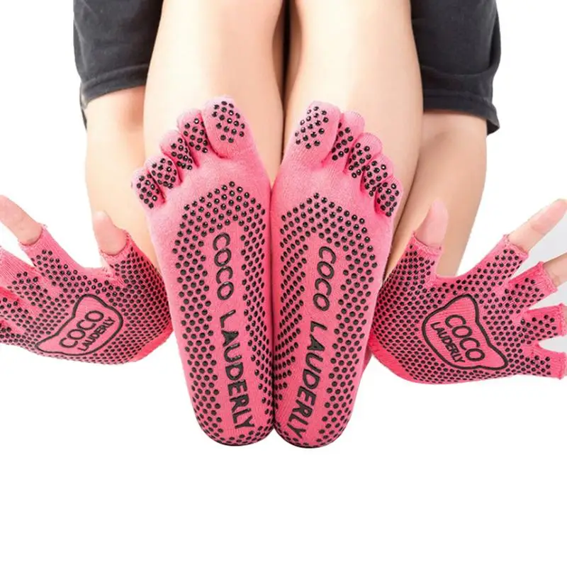 1 Pair Yoga Toe Socks + Nonslip Gloves Set Full/Half Finger Suit Pure Cotton Sweat Absorbing Sports | Спорт и развлечения