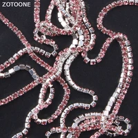 zotoone 1yard ss6 light pink rhinestones chain strass applique diy crystals stones for clothes sew on rhinestone nail decoration