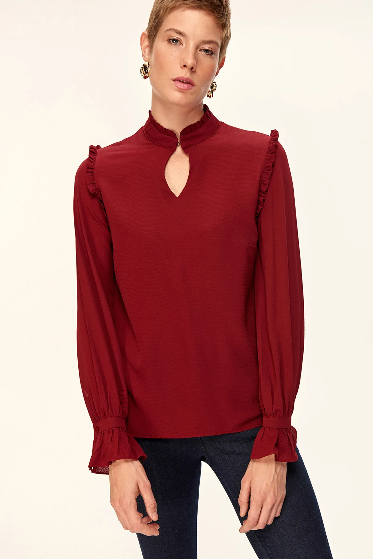 Trendyol бордовые Блузы с оборками TOFAW19FG0045| |
