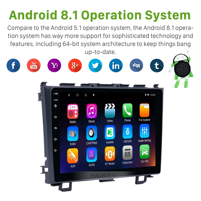 Автомобильный магнитофон Harfey Android 8 1/7 1 9 дюймов для 2006 2007 2008 2011 Honda CRV GPS Navi