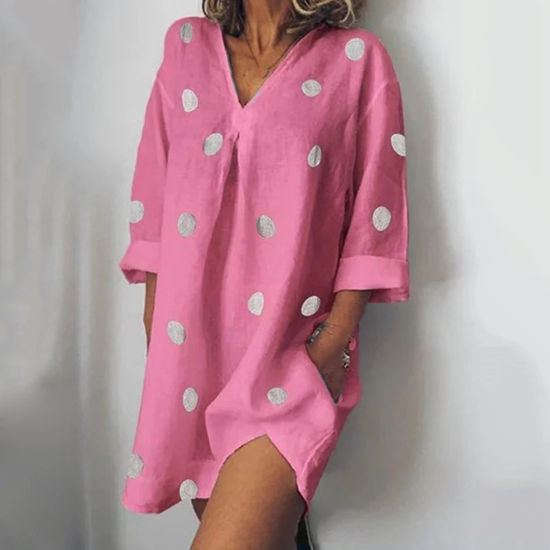 Женское летнее платье свободного покроя с рукавом 3/4 длинная футболка v-образным
