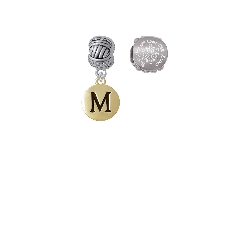Goldtone заглавная буква M Pebble диск снежинки Поцелуи с неба Шарм бисер (набор из 2)| |