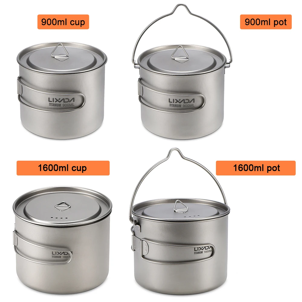 

Lixada Outdoor 900ml Ultralight Titanium Cup Mug Tableware with Lid Portable Cup Hanging Pot Camping Picnic Water Mug Cup