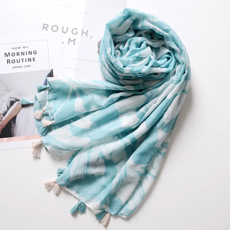 2018 Wholesale Brand Winter Scarf Sky Blue Warm Soft Tassel Bufandas Cachecol Woven Leaf Printed Cotton Linen Men Scarves | Аксессуары