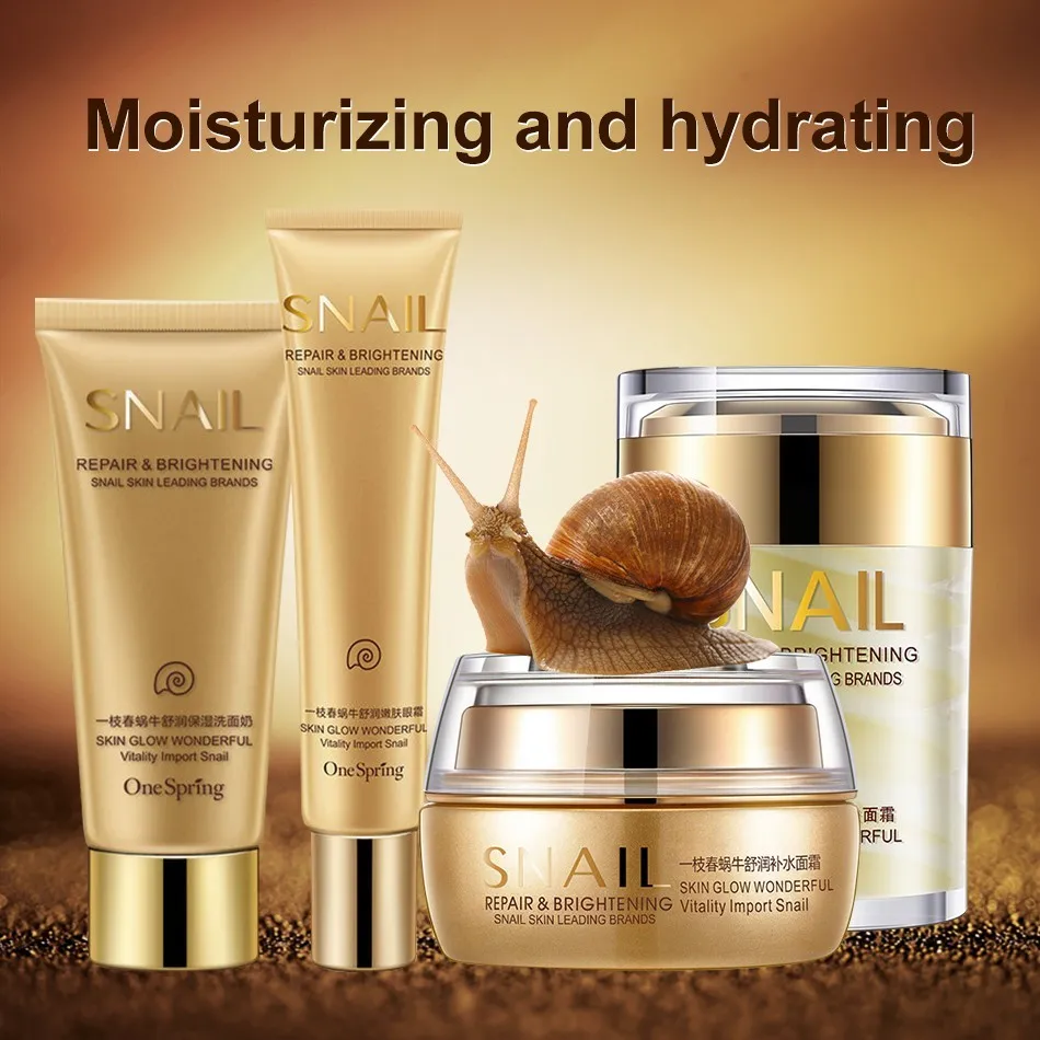 OneSpring Snail Essence Face Care Set Facial Moisturizing Cream Eye Gel Cleanser + 2 Gifts Essential Oil And Hair Mask|Косметические