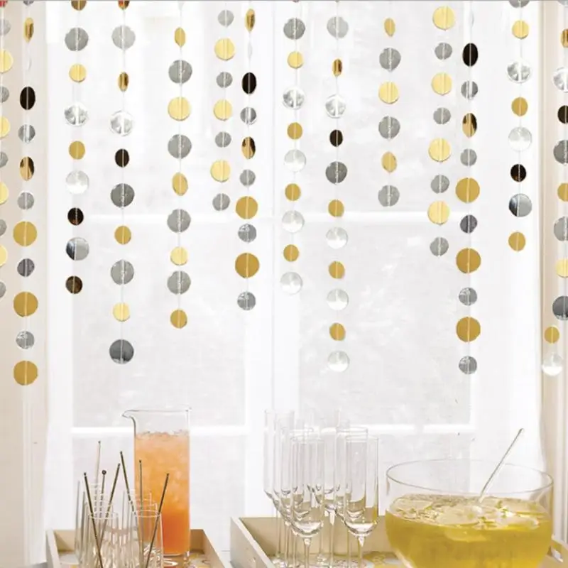 1.5m 2 pcs Round Shape Paper Silver &amp Gold Glitter Circle Polka Dots Garland Banner Use For Wedding Party Decorations A40 | Дом и сад