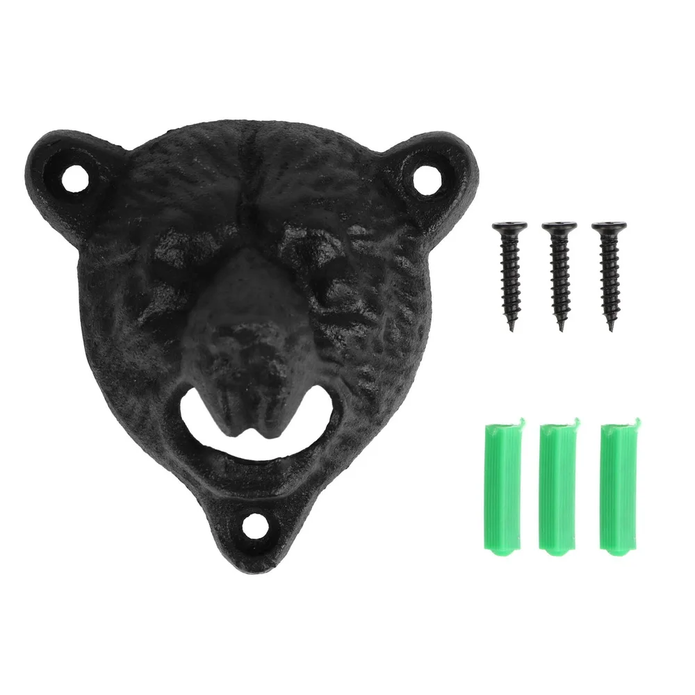 Bottle Cap Opener Cast Iron Bear Head Metal Beer Can Vintage Style Wall Hanging Kitchen Bar Tools | Дом и сад