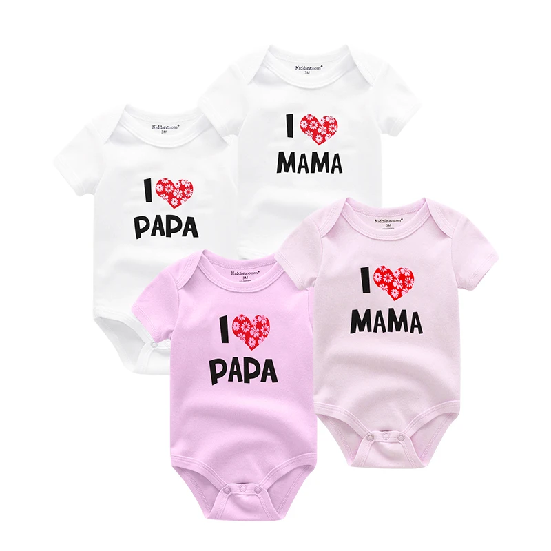 4 шт./Лот Детские Комбинезоны I Love Papa Mama Одежда для маленьких девочек и мальчиков
