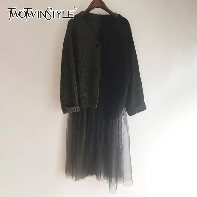 TWOTWINSTYLE винтажный женский кардиган с длинным рукавом хитовые цвета Лоскутная