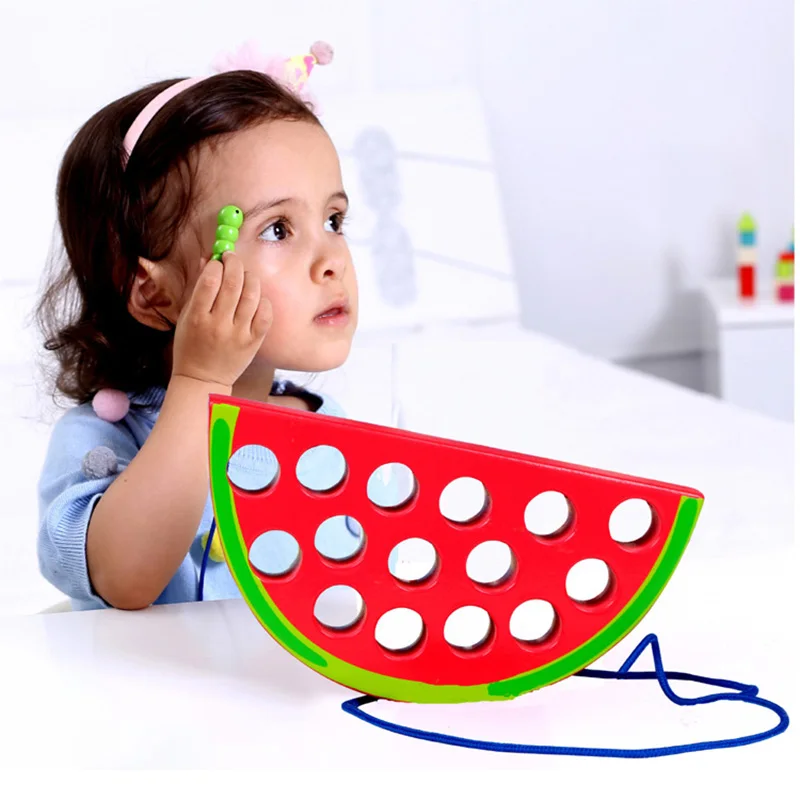 Детские развивающие игрушки забавные деревянные червь едят фрукты яблоко груша