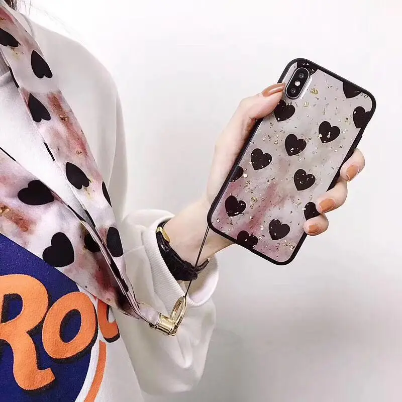Ins стильные сердца карамельный для iPhone11 Xsmax ремень из золотой фольги ремешок