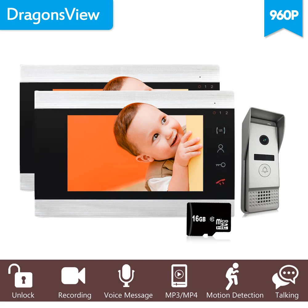 Dragonsview 7 &quotHD видео телефон двери 2 монитора Проводной Домашний домофон система