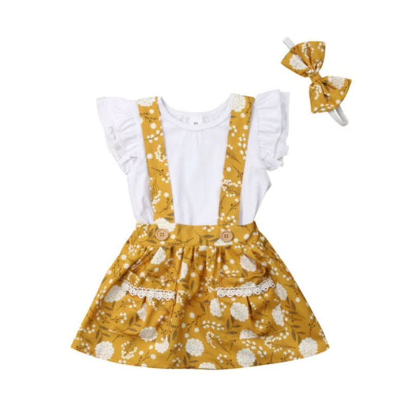 Хлопковый комплект из 3 предметов для маленьких девочек топы с цветочным