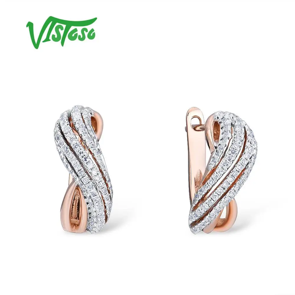 VISTOSO золотые серьги для женщин 14K 585 розовое золото сверкающие роскошные