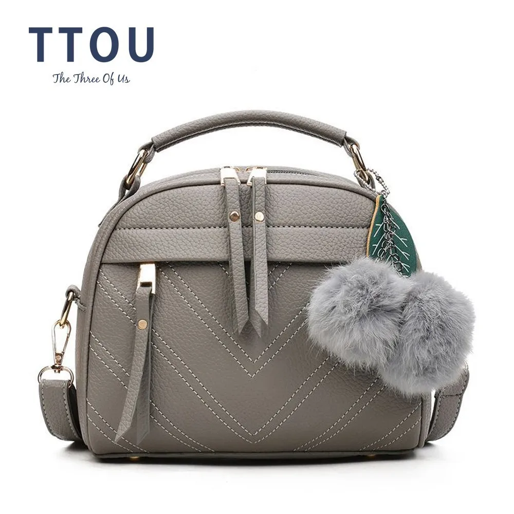 

TTOU Fashion Quality Leather Female Top-handle Bags Small Women Crossbody Bag Hair Ball Shoulder Bag Cute Messenger Handbags