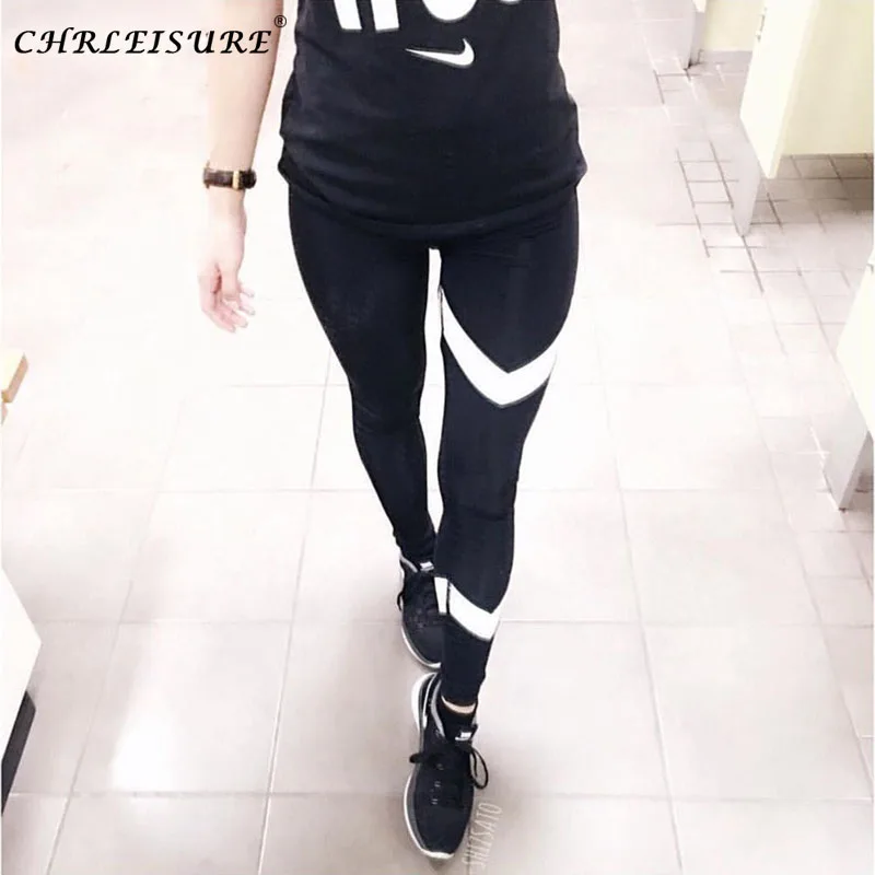 CHRLEISURE Леггинсы для женщин Высокая талия тренировок черно белая полоса шить Мода
