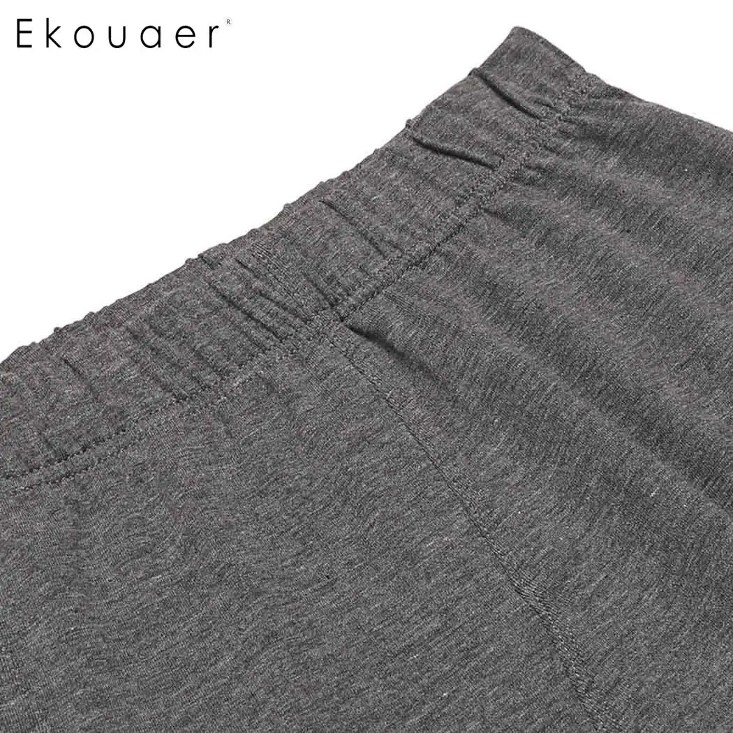 Ekouaer Men Thermal Underwear Sets Solid O-Neck Long Sleeve Tops with Elastic Waist Pants Sleep Pajamas Homewear Suits | Мужская одежда