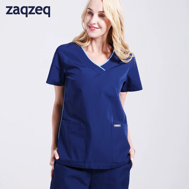 Unisex short sleeve Workwear V-Neck Top &amp Drawstring Pant Solid Colors Scrub Set | Женская одежда
