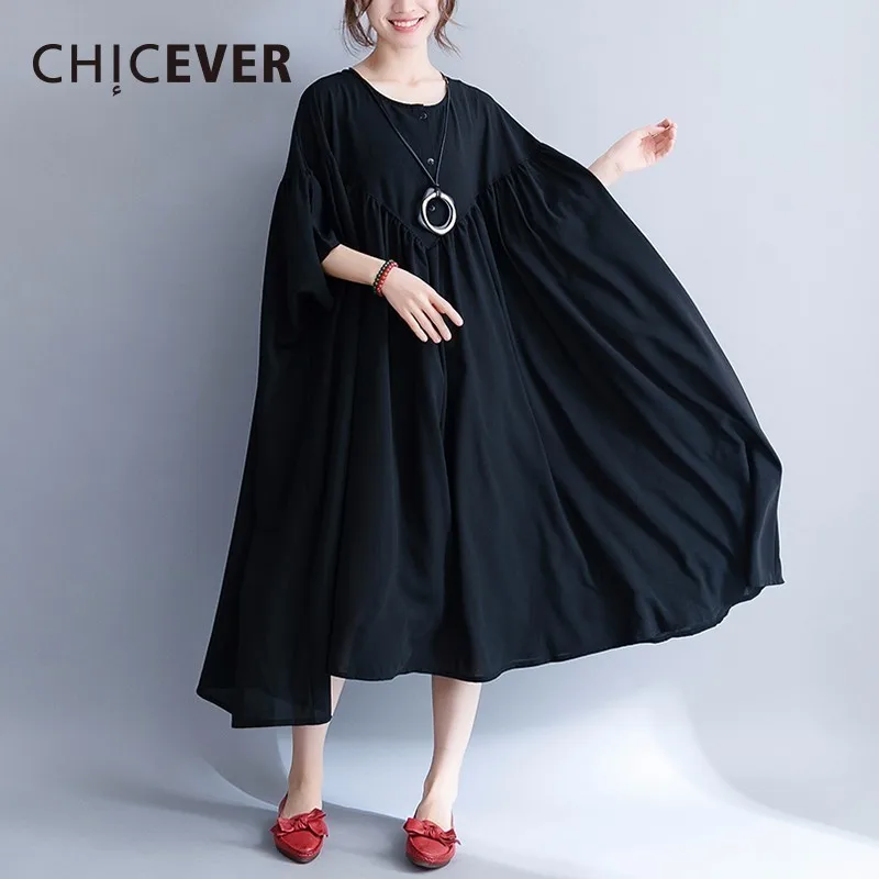 CHICEVER 2018 черный плюс размеры Осень платье миди для женщин топы корректирующие три