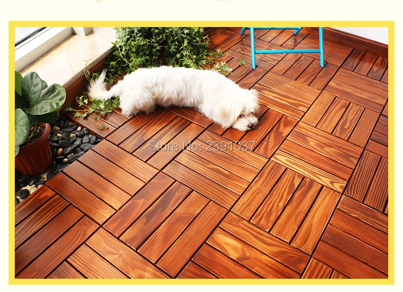 

Solid Wood Splicing Floor Tile Balcony splicing solid wood flooring, Waterproof Non-slip carbonized wood flooring tile