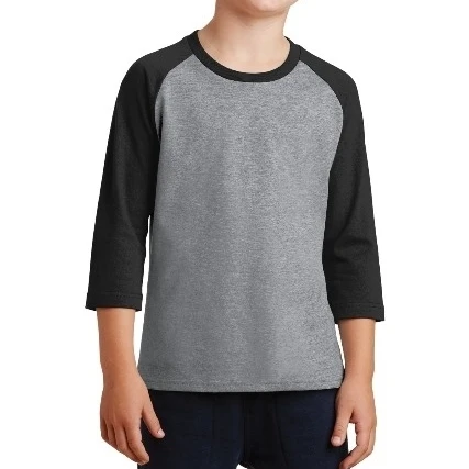 Port &amp Co PC55YRS Youth Core Blend 3 by 4-Sleeve Raglan T-Shirt Tee Athletic Heather Jet Black - Medium |