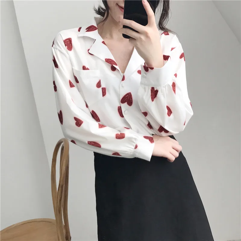 Корейская мода 2019 осенняя женская блузка с зубчатым воротником и длинным рукавом