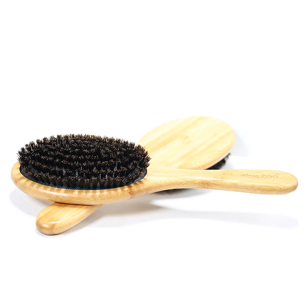 Blue ZOO Hair Brush Natural Bamboo Handle Boar Bristles Anti-static Scalp Paddle Hairbrush Gasbag Massage Comb Care Tool | Красота и