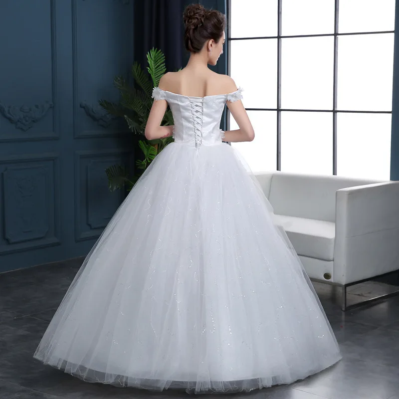 Элегантные Свадебные платья с аппликацией и вырезом лодочкой открытыми плечами