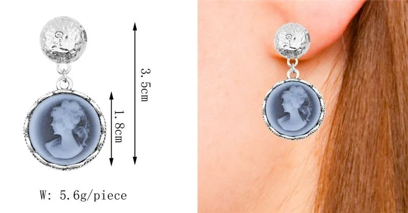 Винтажные Круглые Женские серьги гвоздики в виде королевской камеры портретные