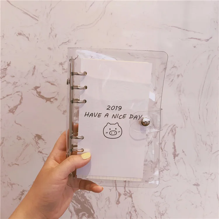 Ins Simple Super Cute Pig Hand Account Book A6 Loose-leaf Removable Grid Square Hand-book Planner Notebook For Girl Stationery | Канцтовары