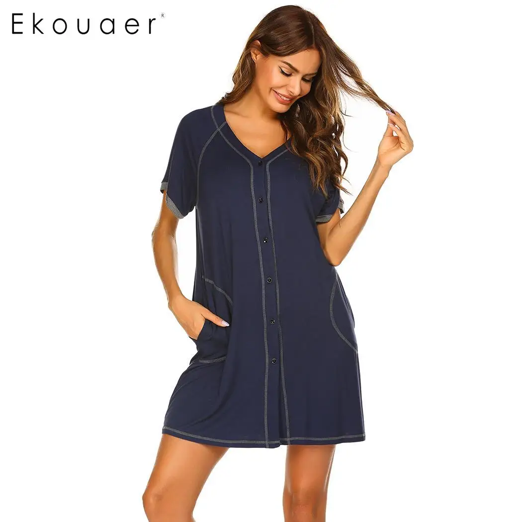 Ekouaer/женские сорочки ночная рубашка летняя одежда для сна короткий рукав