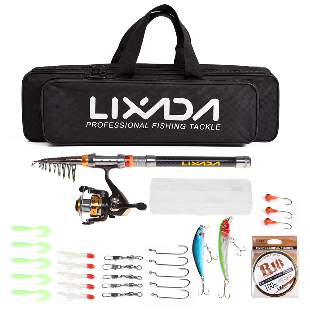 Lixada Fishing Rod Reel Combo Telescopic Spinning Line Lures Hooks Swivels Accessories Kit | Спорт и развлечения