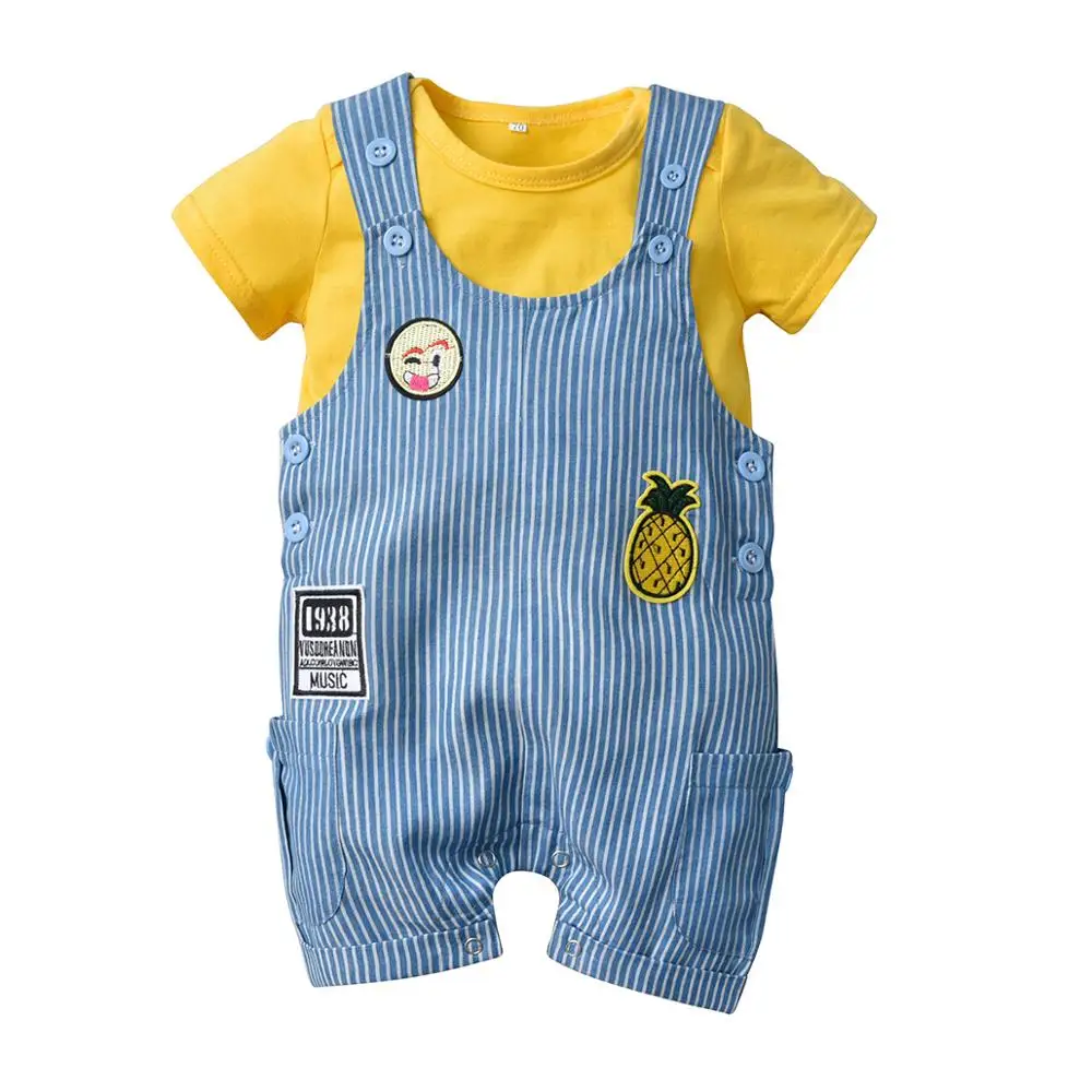 VTOM Newborn Baby Boys Summer Set Short Sleeve Rompers +Suspenders Striped Pants +Hats Sets Toddler Outfit Clothing XN52 |