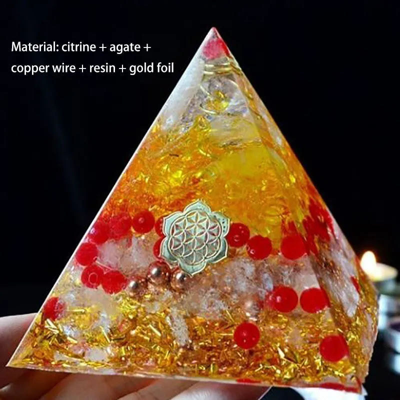 Натуральный Цитрин AURA REIKI Orgonite пирамида преобразователь энергии украшение
