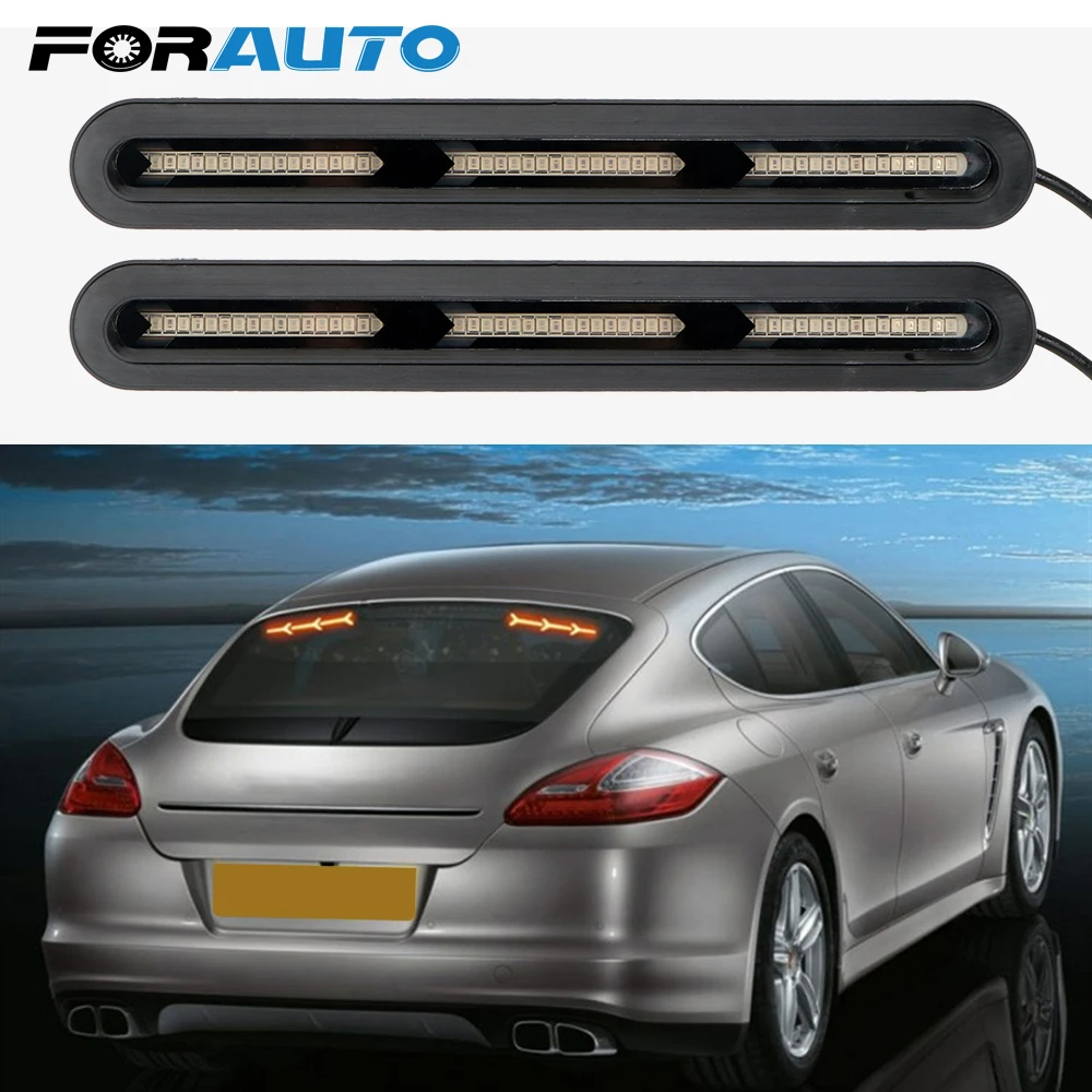 

FORAUTO 1 Pair Car Rear Windscreen Light Red Tail Brake Lamp Flow LED Trunk Strip Light Driving Lamps Amber Turn Signal Light