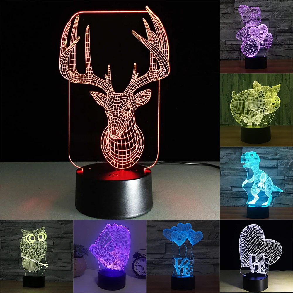 3D иллюзия Светодиодная лампа Новинка USB RGB 7 цветов Изменение