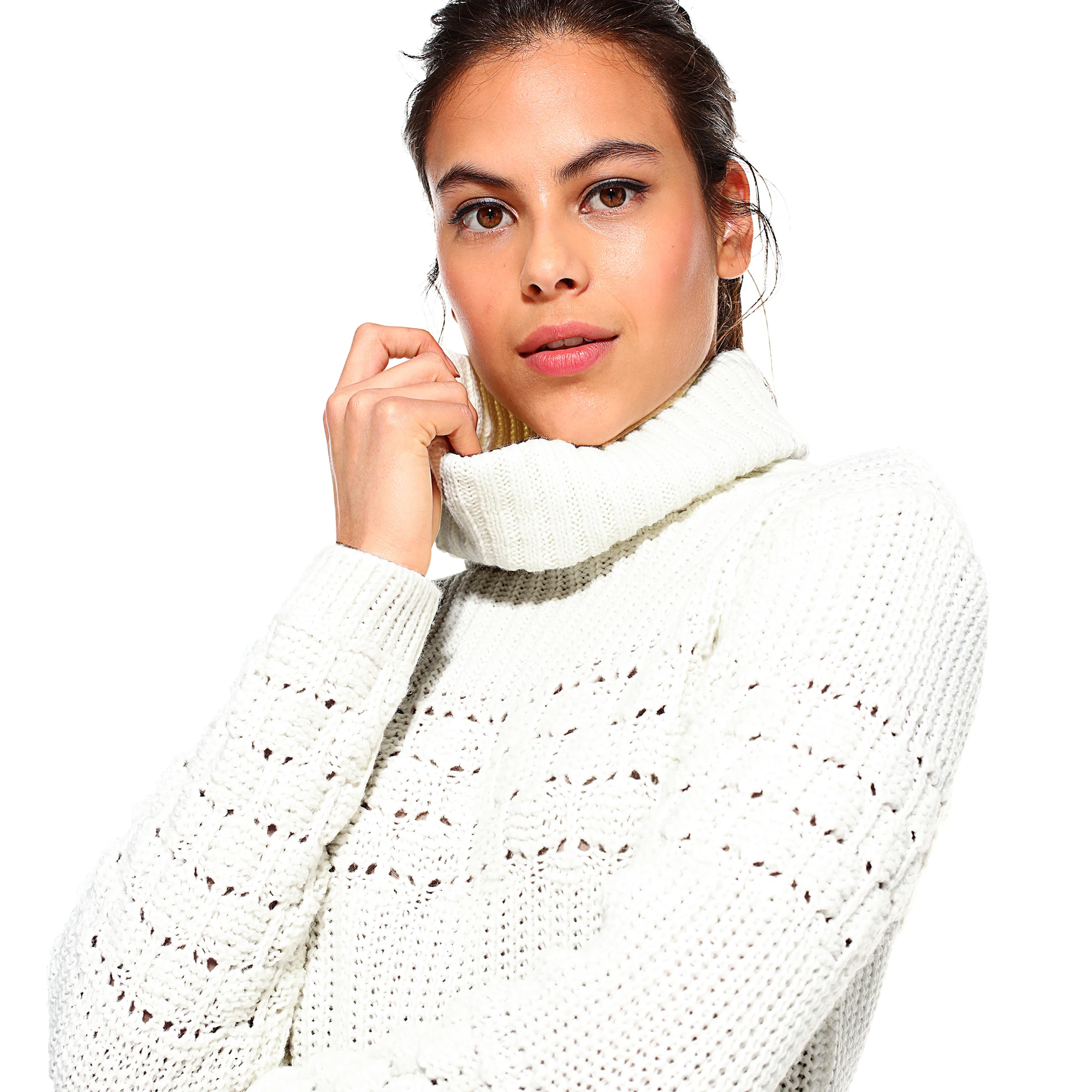 High neck sweater with fantasy knitting bands - 034224 JERSEY WOMAN WOMEN 3 S PULLOVER LONG SLEEVE | Женская одежда